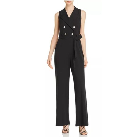 Nanette Lepore Womens Sleeveless Wide Leg V Neck Collared Jumpsuit Black Size 14 - Picture 3 of 7